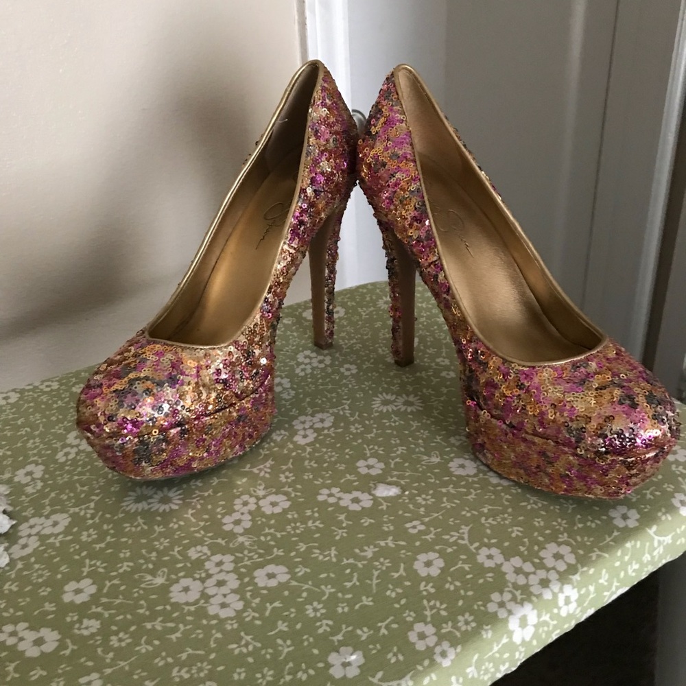Jessica Simpson sequin heels 6”